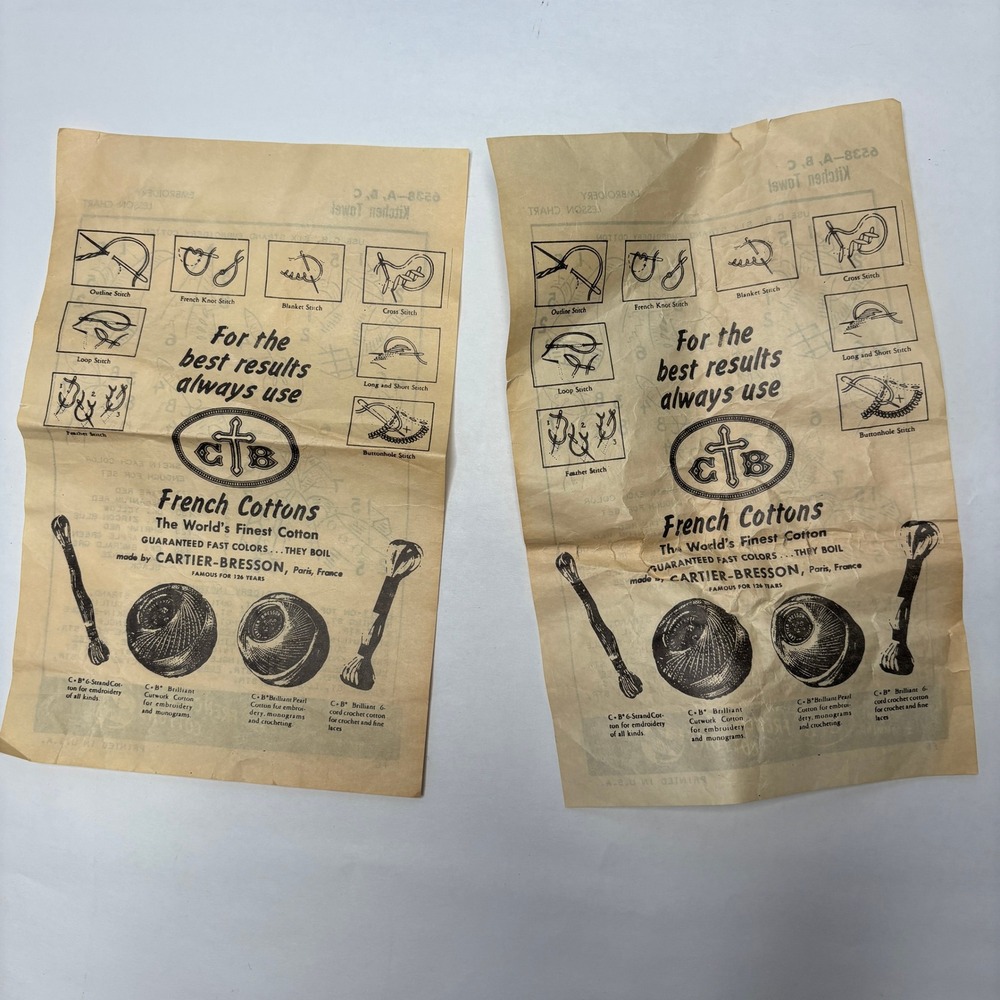 Vintage Cartier Bresson French‎ Cotton Embroidery Kitchen Towel Pattern Sheets